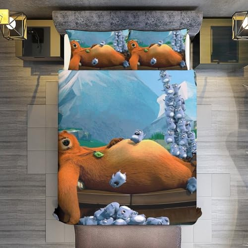 STARSAY Grizzy und die Lemminge Bettwäsche 135x200cm Bettbezug 2 Kissenbezug,Atmungsaktiv Mikrofaser Bettwäsche-Sets Kinder Bettdecken Bezug Geschenke (Karikatur)