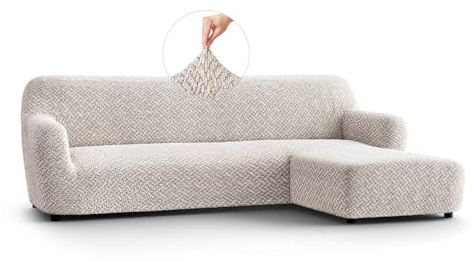 PAULATO - Bezug für Sofas mit rechter Halbinsel (gesehen von vorne), Sofabezug für Ecksofa in L-Form aus Mikrofaser, kratzfestes und maschinenwaschbares Gewebe, Made in Italy, Venezia Natürlich