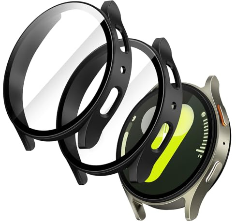 JETech Fodral med Skärmskydd för Samsung Galaxy Watch 7 44mm, Övergripande Skyddskåpa, Inbyggd Härdat Glasfilm Hög Känslighet, 2 Pack (Svart)
