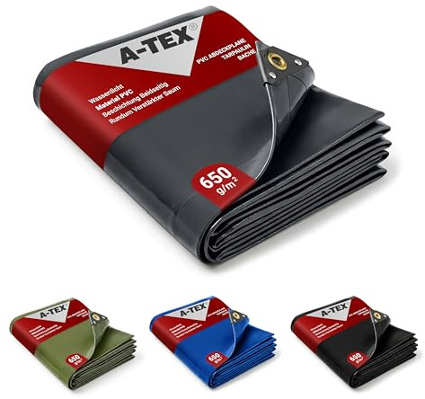A-TEX® PVC Abdeckplane 650 g/m² (Grau, 2 x 3 m) LKW Plane mit Ösen | Verschiedene Größen und Farben wählbar | Gartenplane Bauplane Bootsplane Holzplane | wasserdicht | reißfest | uv-stabilisiert