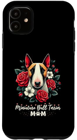 Custodia per iPhone 11 Roses Flowers Miniature Bull Terrier Dad Mini Bull