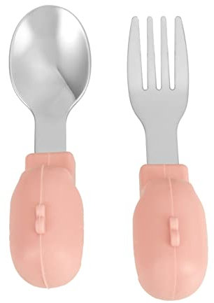 GARVALON 1satz Junge Mädchen Besteck Aus Edelstahl Mit Kurzem Griff Ergonomisches Und Löffelset Für Kleinkinder Für Beikosteinführung Spülmaschinenfest Pinkem Wal-design