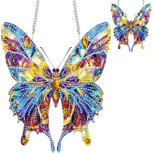 Zariocy Diamond Painting Anhänger - Schmetterling Tier Fenster deko Hängen, Fenster für Haus Garten (Haustür, Veranda) - DIY Diamantkunst Anhänger Kit für Erwachsene 20x20 cm