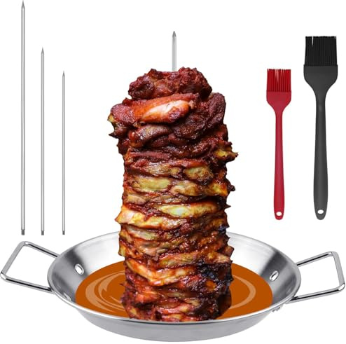 Kebab Plate and Skewer,Vertical Stainless Steel Kebab Skewers,3 Different Sizes Grill Rack Stand with 2 Brushes, Kebab Machine for BBQ Chicken Sausages Fish Steak