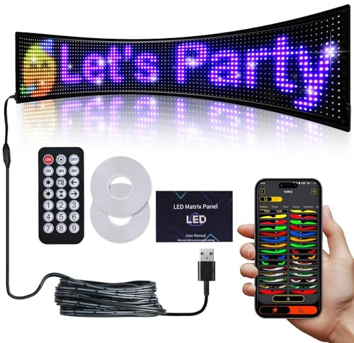 35.35''x7.56'' Scrolling Bright Advertising LED Signs, LED Sign Programmable FPCB Flexible Matrix Panel, USB LED Signs App Control Custom Text Pattern Animation LED Display for Store Car Bar Hotel