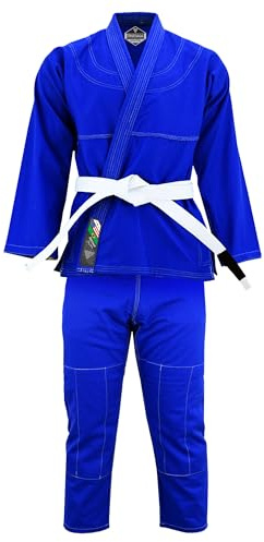 TRUESAGAUSA Regular Plain Jiu Jitsu Kimono Gi Uniform Deluxe BJJ Fabric With White Belt Kids & Adults Unisex (Blue, A-2)