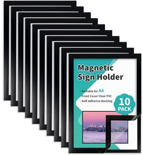 Binditek Magnetic Frame, Self-Adhesive, Frosted, Black, A4 Size, 10 Pack | Magnetic Sign Holder, Waterproof Display, Magnetic Closure, Covers for Signs, Certificates, Photos and Documents
