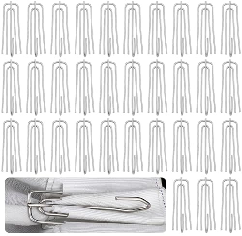 JRSHIRLEYLTD 33 ganci per tende in acciaio inox, con 4 denti, gancio per tenda da doccia, gancio in metallo, gancio per tende e anelli per tende