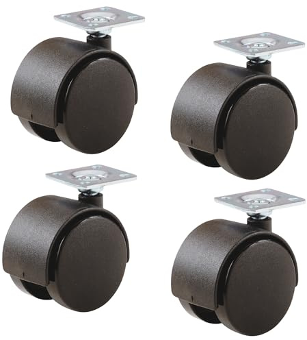 Keypak Hooded Swivel Castor Wheels, 38x38mm Plate Fixing, Black 40mm Diameter Twin Wheel, 4 Pack - Rolls on Carpet & Hard Floors - 18kg Max Load Per Castor