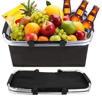 KBIBCK Cestino per la spesa, borsa termica da 30 l, pieghevole, grande, facile da piegare e compatto, con manico, borsa termica per il pranzo, per ufficio, campeggio, picnic, viaggi, shopping (nero