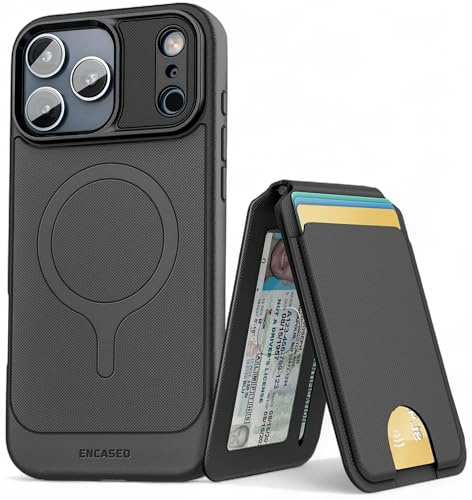 ENCASED for iPhone 17 Pro Max Wallet Case with Removable Magnetic Hinged Card Holder and Stand (Compatible with MagSafe) Black