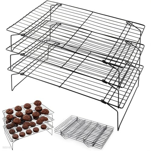 Aivralume 4-Tier Collapsible Cooling Racks, Detachable Wire Cooling Rack Stackable Drying Rack for Cookie Bread Pizza Baking (3Tier)