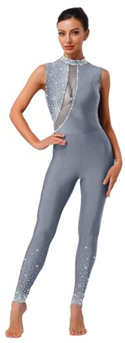 Freebily Body Danza Donna Senza Maniche Tuta Intera da Pattinaggio Grigio A S