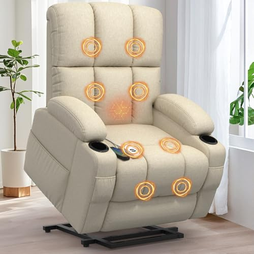 Srfzluxy Relaxsessel Massagesessel Elektrisch Verstellbar Fernsehsessel mit Liegefunktion Massage Wärmefunktion, TYP C&USB-Anschlüsse, 4 Seitentaschen 2 Getränkehalter, Lesesessel TV Sessel Wohnzimmer