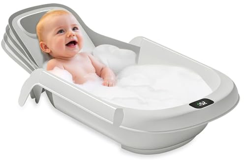 UBRAVOO 4-in-1 Newborn Baby Bathtub, Reclining All-in-1 Baby Bath Seat Adjusts as Baby Grows,Non Slip Infant Baby Bath Support- Ages 0 to 24 Months (Grey)