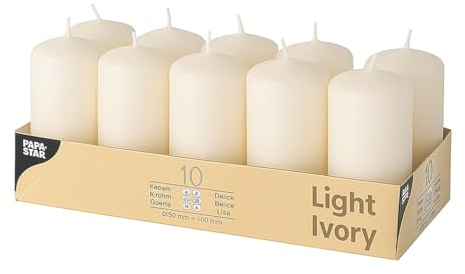 ZINNIAUK Ivory Papstar Pillar Candles Pack of 10 (40mm x 90mm) – Unscented Long-Lasting Wax Candles – Decorative Table Centrepieces for Home, Weddings, Parties & Events