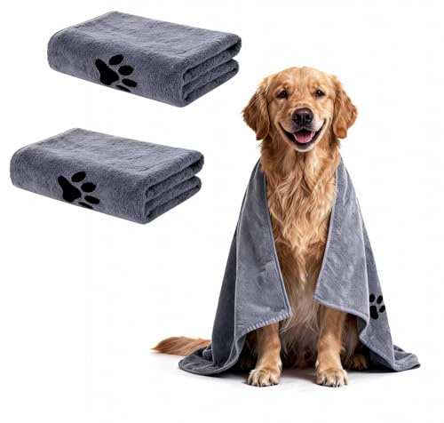 Hundhandduk 2-pack, 100x50 cm extra absorberande, Mikrofiber snabbtorkande och mjuk, För katter och hundar alla storlekar, Lämplig för olika baddjur och resor, Husdjur matta (100 * 50cm)
