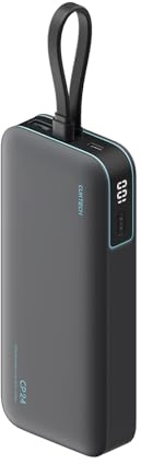 CUKTECH 40W 20000mAh Batterie Externe avec Câble USB Intégré, Certifiée CCC | 3 Ports, Écran LED, Charge Rapide, Approuvé Avion, IgnifugeV0, 9 Protections, Pour iPhone 17&16/Samsung/Xiaomi/iPad/MacBook