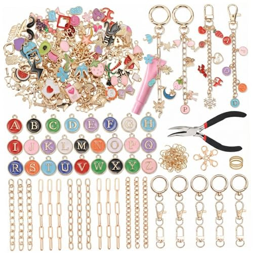 Takingup Kit per creazione portachiavi lucidalabbra, kit per creazione portachiavi 263 pezzi inclusi clip per, catena di estensione, ciondolo, anello per saltare, pinza per gioielli, forniture p
