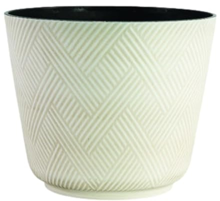 Fyne-Finds Round Plastic White 30cm,12inch Plant Pot Indoor Outdoor Weatherproof Chevron Geomatric Planter Cover (1)