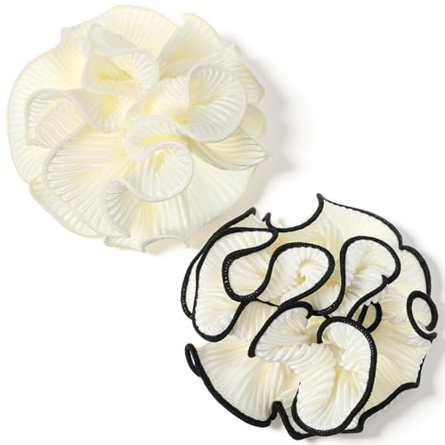 2 Stück Scrunchies Haargummi Damen Schwarz Weiß, 12cm Groß Elastische Haarbänder aus Polyester, Pferdeschwanz Halter Haarschonend Ohne Ziepen, Zopfgummi für Frauen Mädchen Dickes Haar Alltag