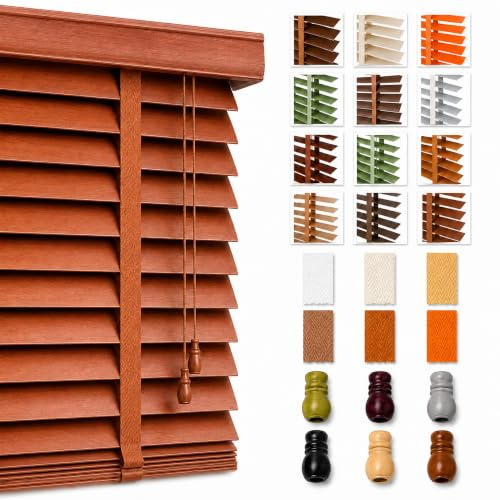 Tenda veneziana in legno su misura per finestra interna, legno di paulownia con lamelle da 50 mm, installazione con trapano, cordino, privacy e regolazione della luce Walnussfarben