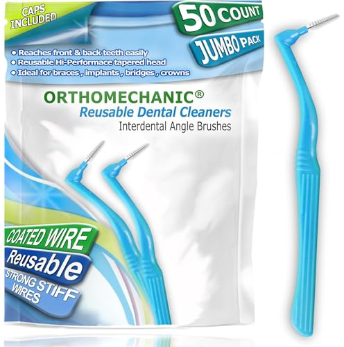 Orthomechanic Interdental Brush Angle Cleaners - Jumbo Pack (50 Brushes) (Standard) - Remove Plaque - Toothpick