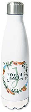 GRAZDesign Trinkflasche Edelstahl personalisiert Name, Wasserflasche auslaufsicher Einschulung Geschenk, Thermosflasche Sportflasche Kinder/Erwachsene 500ml Blumenkranz