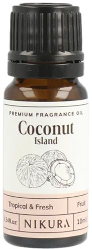 Nikura | Coconut (Island) Fragrance Oil - 10ml | Perfect for Soap Making, Candle Making, Wax Melts, Diffuser | Great for use in Bath Bombs, Perfume Oil, Perfume Scents | Vegan & UK Made
