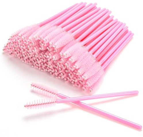 AIBAOBAO 100 PCS Pink Eyelash Brushes, Eyelash Extension Spoolie Brushes for Extensions, Women and Girls Eye Brow Spoolie Castor Oil Brush Mascara Wands Cosmetic Makeup Tools