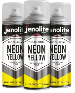 JENOLITE Neongelb fluoreszierende Sprühfarbe – 3 x 400 ml – hochwertige hochsichtbare Lackfarbe für verschiedene Oberflächen