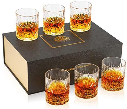 KANARS Bicchieri da Whisky, Bicchiere da Cocktail Cristallo, Regali di Compleanno Unici per Marito Nonno Papà Lui Fidanzato, Bellissimo Regalo, Set di 6 Pezzi, 300 ml
