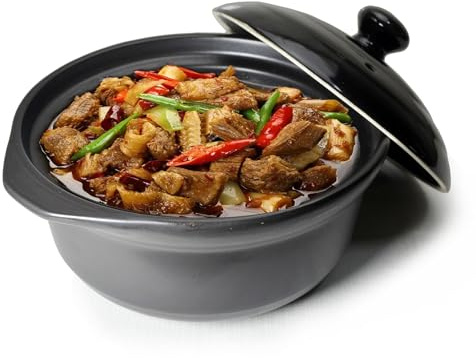 Casserole Clay Pot Heat-resistant Premium Ceramic Bowls Lid Cooking Soup Black (black, 66oz)