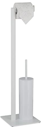 Relaxdays WC Garnitur, stehender Toilettenpapierhalter, Toilettenbürste mit Bürstenhalter, Stahl, HBT: 72x20x20 cm, weiß