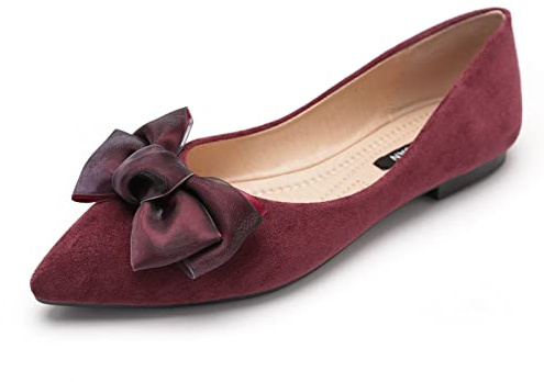 MACHSWON Womens Ballet Flats Pointed Toe Bow Faux Suede Ladies Black Slip On Ballet Pumps Dolly Shoes