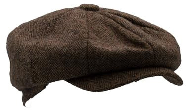WALKER AND HAWKES Unisex Bakerboy-Ballonmütze aus Wolle - 8-Panel-Konstruktion - Braun mit Fischgrätmuster - L (59cm)