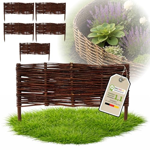 Floranica Staket av vide Rabattkant till trädgård gräsmatta Trä Stolpe Alträ Gräskant 5 stycken höjd: 30cm längd: 60cm