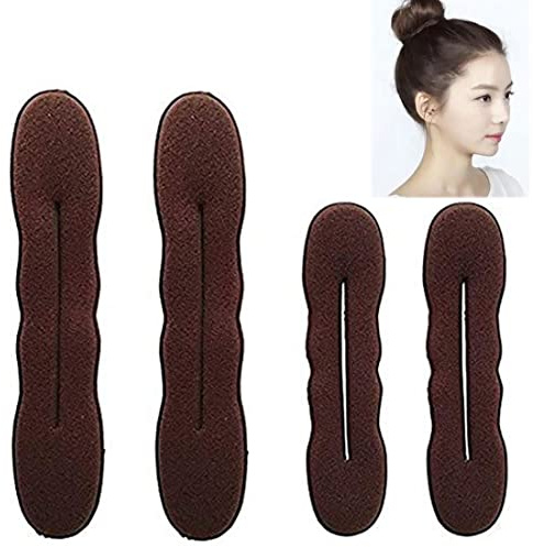 CUHZA 4 Stück Magischer Haarknoten, Hair Bun Maker Upgraded Haarhalter Schwamm Clips Haar Styling Donut Brötchen Haar Twist Lockenwickler Donut Tools, 2 Große und 2 Kleine （Braun）