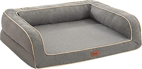 EMME Hundebett Grosse Hunde, 111.8x86.4x25cm, Orthopädisches Hundebett XL, Memory Foam Hundesofa Wasserdicht Hundekissen, Hundekorb für Große Hunde, Hundebett Abwaschbar Mit Rand, Linien Grau