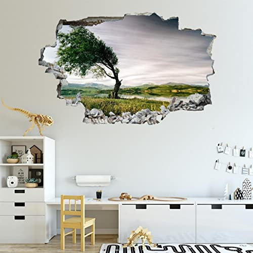 Baum 3D-Effekt Wandtattoo Himmel Aufkleber Durchbruch selbstklebendes Wandbild Wandsticker Stein Wanddurchbruch Wandaufkleber Tattoo 53x79cm