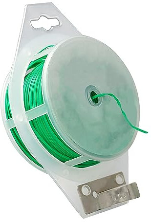 Confezione da 1 filo da giardino, 100 m, rivestito in plastica, per piante, bobina con taglierino, antiruggine, verde