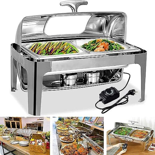 Chafing Dish Buffet Set, Stainless Steel Food Buffet Servers and Warmers with Lid, Catering Food Warmers for Kitchen Party Banquet Dining 9L，Double Grid