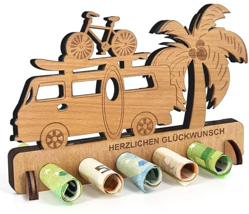 Geburtstag Geldgeschenk Holz, Geldgeschenk für Führerschein, Neuen Auto, Tankstellen Geschenk, Tankgutschein Geld Geschenk Holz Deko für Freunde, Familie, Frauen (Urlaubskasse)