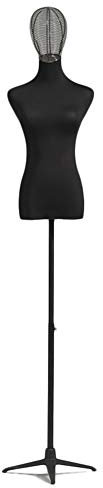 Schwarze Schaufensterpuppe mit Oberkörper, armlos, mit Metallständer und Kopf, weibliche Kleiderform, Schaufensterpuppenkörper, Torso, höhenverstellbar, für Pullover, Kleidung, Hochzeit, Display (Farb