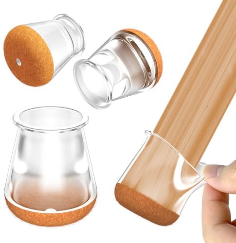 Septeamay 32 Stück Stuhlbeinkappen,Transparent Stuhlbeinschoner mit Filz, Silikon Schutzkappen für Stuhlbeine,Filzgleiter für Stühle, Stuhlbeinkappen Rund,Stumm Verschleißfeste Möbelfüße 18–28mm