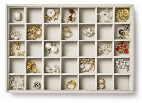 VEE&CO. Schmuck-Organizer, stapelbares Schmucktablett, Schublade, Schmuckschatulle, für Halsketten, Ringe, Armbänder, Ohrringe, Damen-Schmuck-Organizer und Aufbewahrung, 35 Fächer, Grau