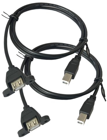 Seadream USB Printer Cable; 2Pack USB 2.0 Type A Female Panel Mount to USB B Male Cable;USB A to B Cable,3Feet (1 Meters), Black