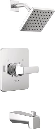 Delta Faucet Velum 14 Series - Set di rubinetti per vasca e doccia monofunzione, cromato, con valvola, maniglia per doccia, kit doccia Delta con finiture cromate, T14437 (valvola non inclusa)