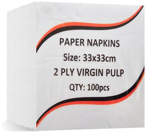 Sabco - 100 White Paper Napkins - 33cm x 33cm - 2Ply - White