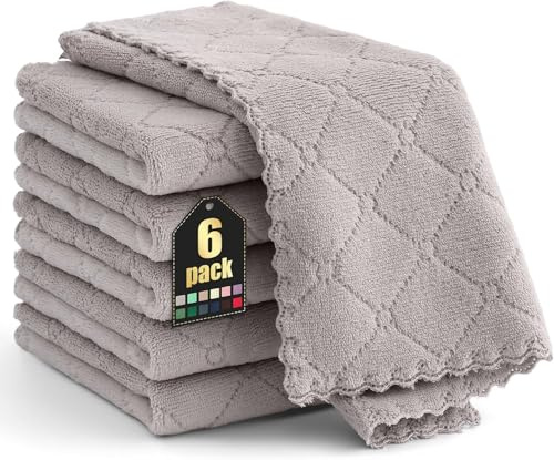 Moosfor Mikrofasertücher 6 Stück 30x30 cm spüllappen Putzlappen Grau | Weiche Fusselfrei Waschbar Geschirrtücher, Reinigen Geschirr & Küchenflächen, Ideal für Küche & Tägliche Haushaltsreinigung.